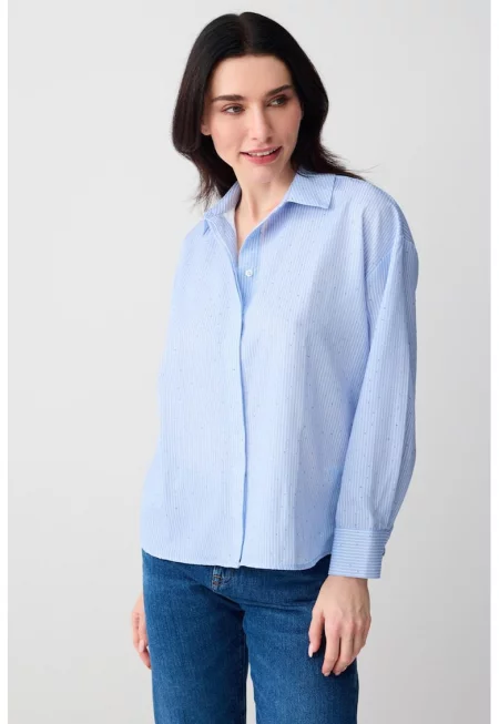 Свободна риза на райе - Светлосин