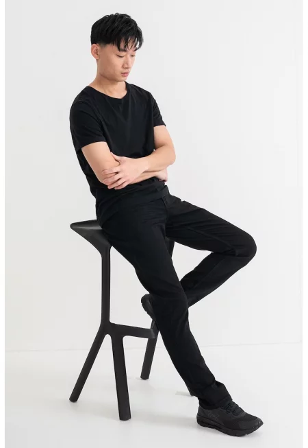 Свободни дънки с миди талия - Черен