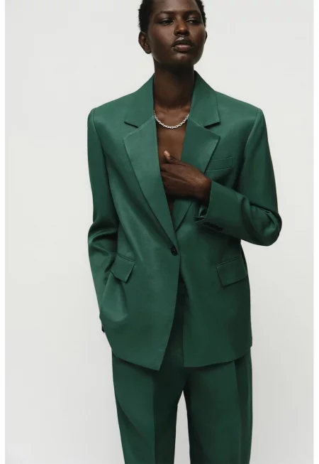 Свободно сако с лен - Тъмнозелен