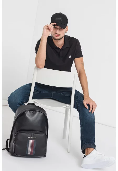 Тениска от органичен памук с яка - Черен