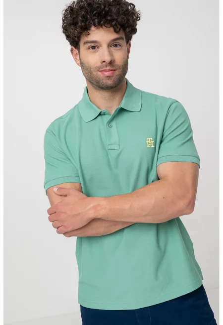 Тениска от органичен памук с яка - Светлозелен