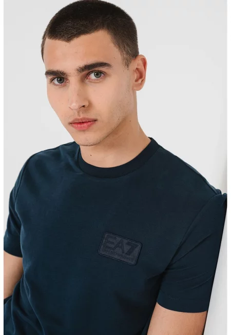 Тениска с лиосел с лого - Тъмносин