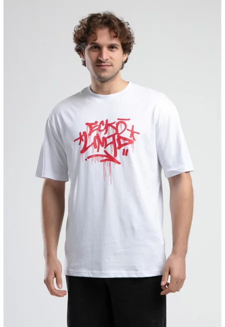 Тениска с лого и паднали ръкави - Червен/Бял