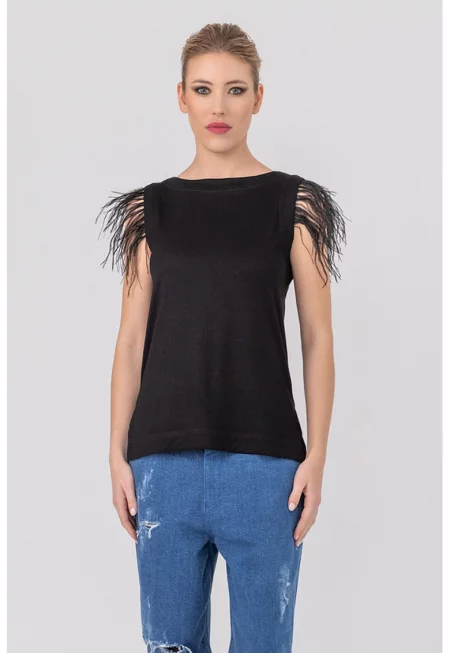Топ Anabel с пера - Черен