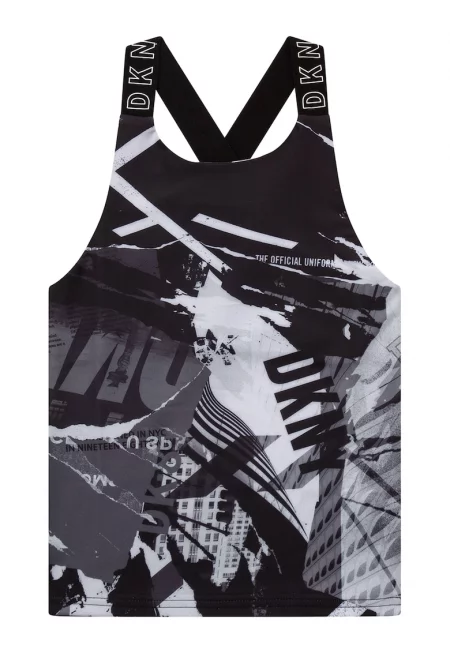 Топ с щампа и кръстосани презрамки - Бял/Черен/Сив