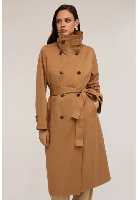 Тренч с висока яка - Светлокафяв