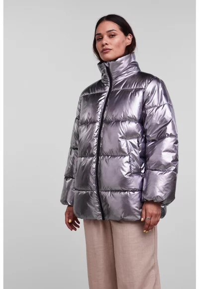 Ватирано зимно яке с ефект металик