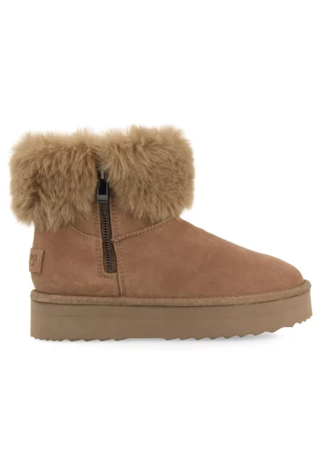 Велурени боти с яка от еко пух - Сиво-кафяв