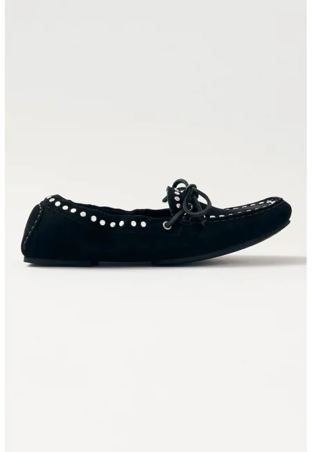 Велурени мокасини с капси - Черен/Сребрист