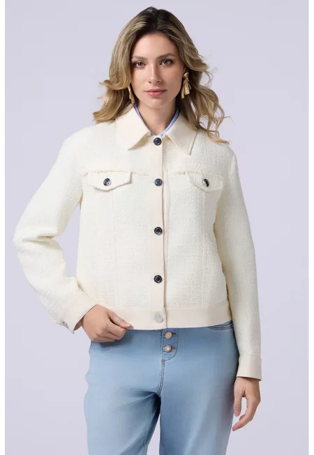 Яке от туид с остра яка - Крем