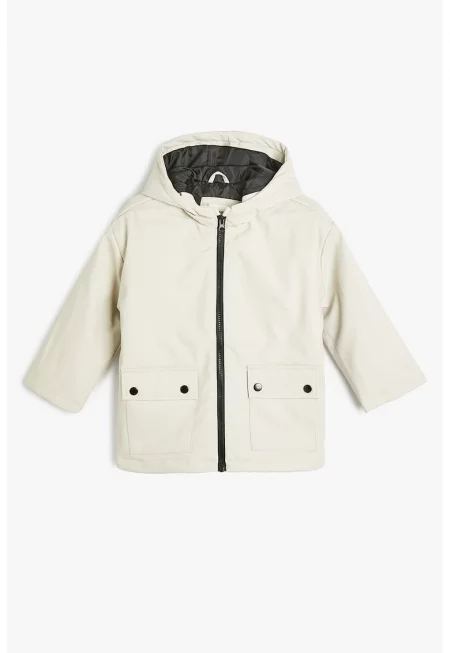 Яке с качулка и предни джобове - Мръснобял