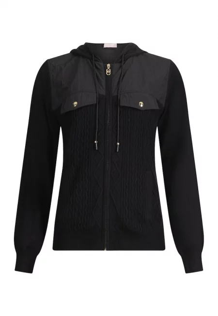 Жилетка с качулка и цип - Черен