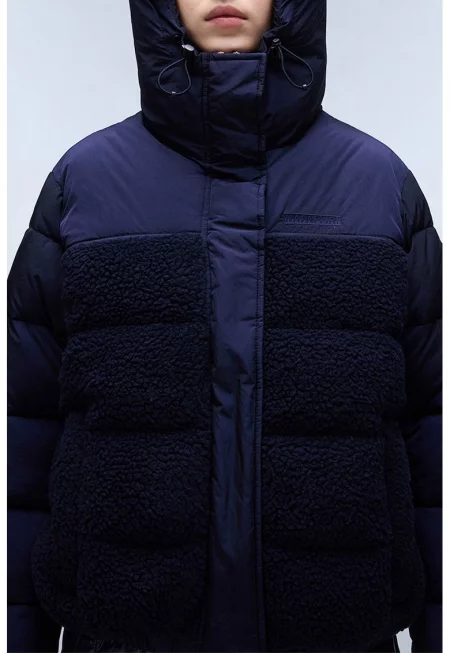 Зимно капитонирано яке с качулка - Тъмносин