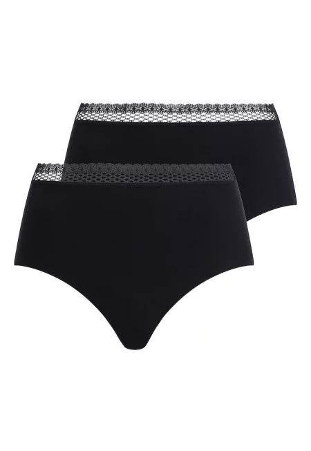 Бикини тип хипстър с дантела - 2 чифта - Черен
