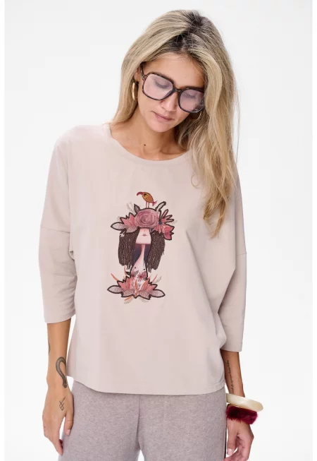 Блуза с кръгло деколте и бродирани детайли Santi