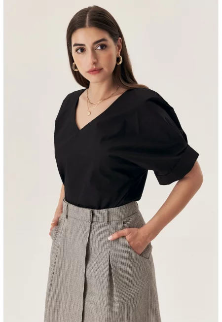 Блуза с шпиц и 3/4 ръкави - Черен