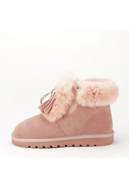 Боти от естествена кожа розови с пух 603 114 14121