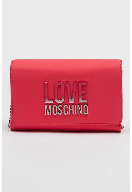 Чанта през рамо от еко кожа с лого - Фуксия