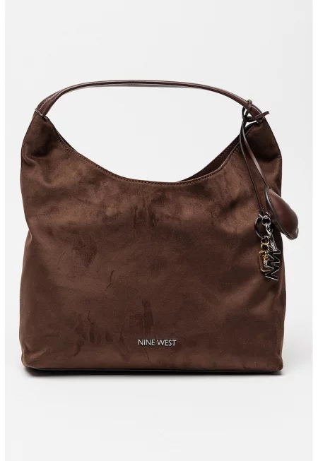 Чанта през рамо с метално лого - Тъмнокафяв