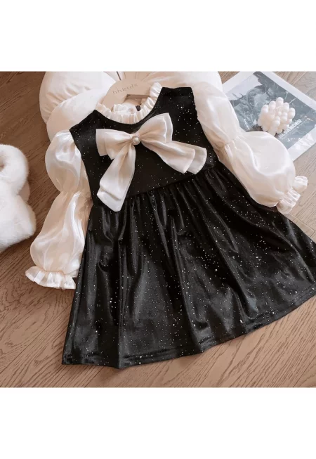 Черна рокля за момиче с блясък