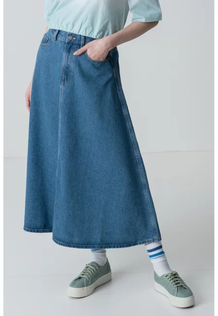 Дълга дънкова пола - Пастелносин