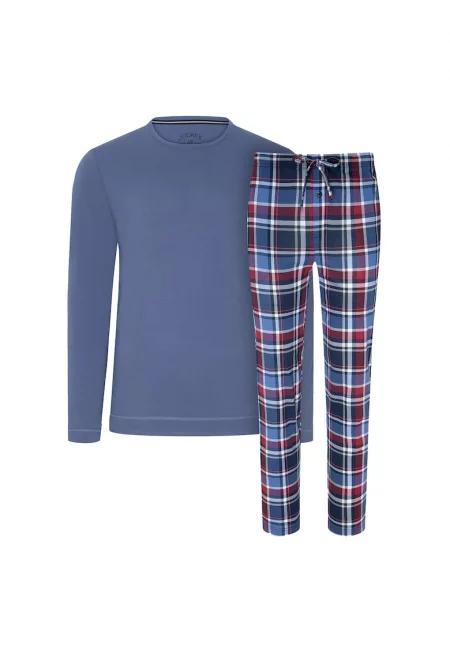 Дълга пижама от модал и памук - Червен/Син