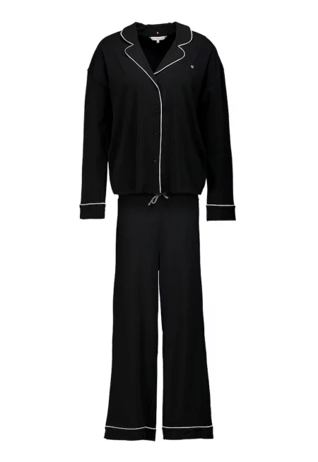 Дълга пижама с органичен памук и модал - Черен