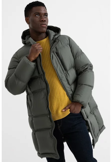 Дълго подплатено зимно яке - Бледозелен