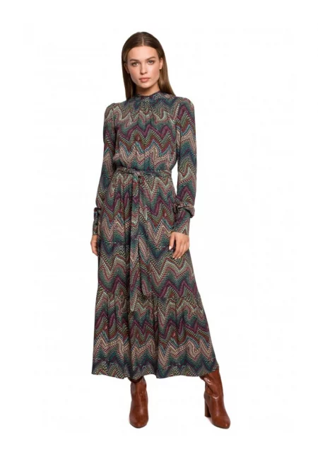 Дамска рокля - Стил - Вискоза - Многоцветна -