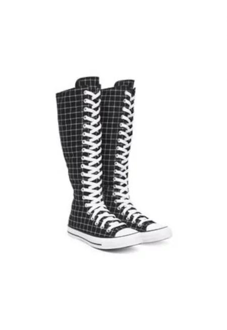 Дамски високи кецове -  на карета - текстил - бял/черен