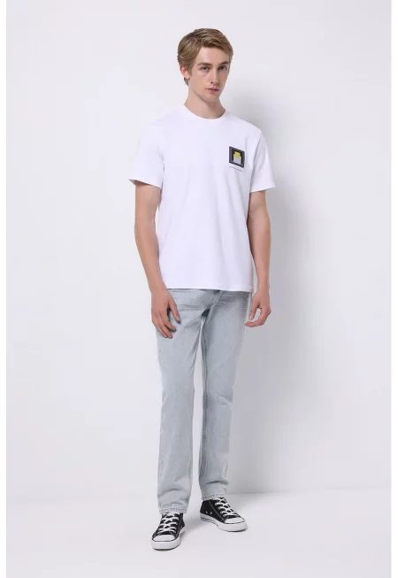 Дънки със средна талия - Светлосин меланж