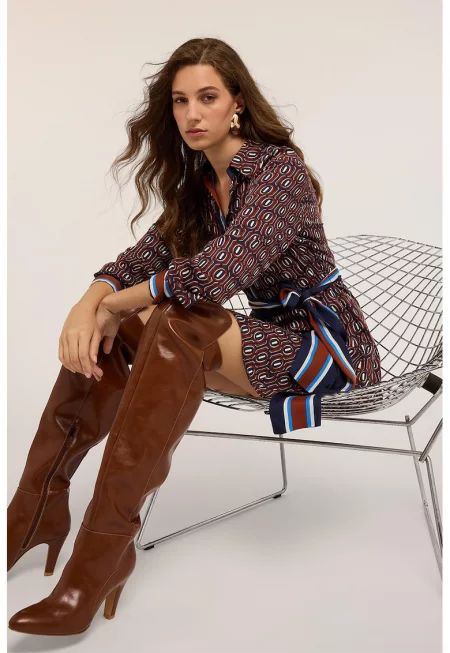 Десенирана рокля-риза - Многоцветен