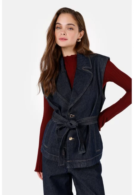 Едноцветен дънков елек - Тъмносин