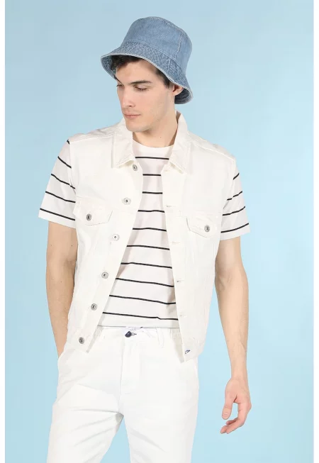 Елек от деним с копчета - Мръснобял