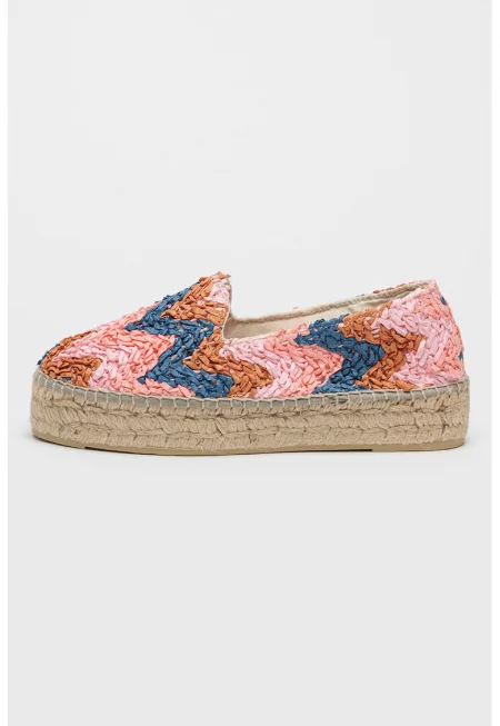 Еспадрили от рафиа - Тъмносин/Канелено кафяво/Розово