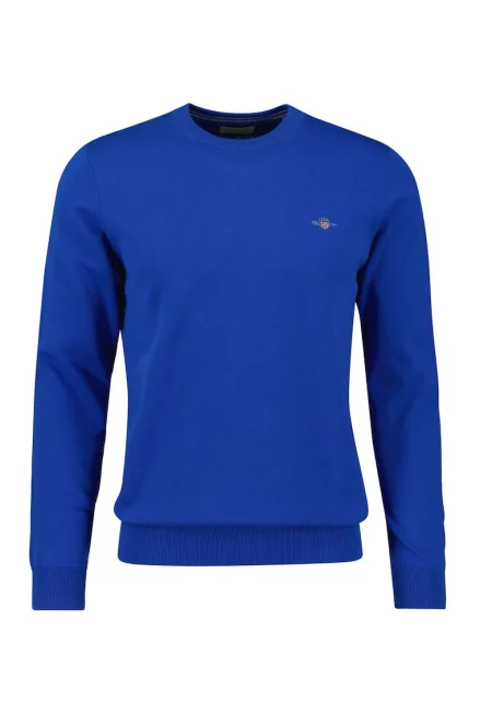 Фино плетен пуловер с овално деколте - Кралско Синьо