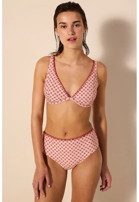 Горен бански с триъгълни чашки - Пастелнорозов/Тъмночервен