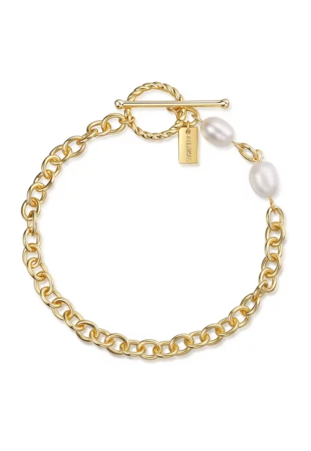 - Гривна с покритие от 18K със сладководни перли - Бял