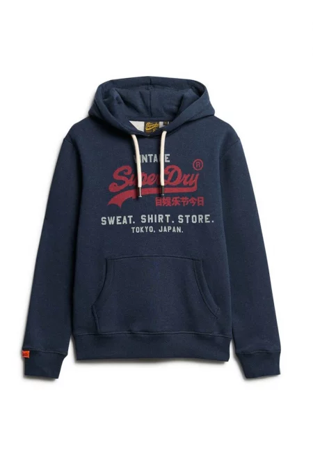 Худи с памук с лого - Тъмносин