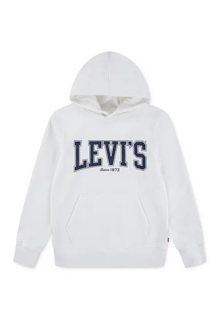 Худи с памук с надпис - Бял/Тъмносин