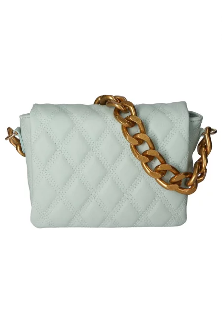 Капитонирана кожена чанта с презрамка с верижка - Светлосин