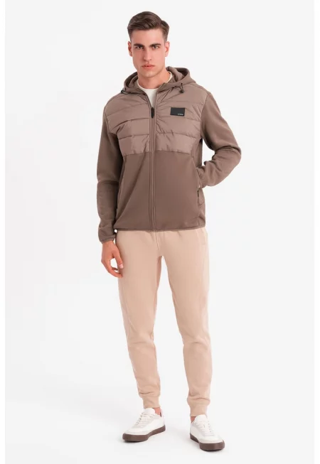 Капитонирано яке с качулка - Сиво-кафяв