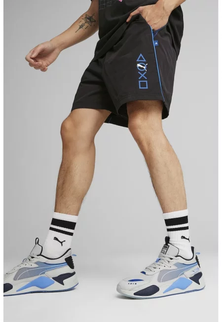 Къс панталон със скосени джобове - Бял/Черен/Тъмносин