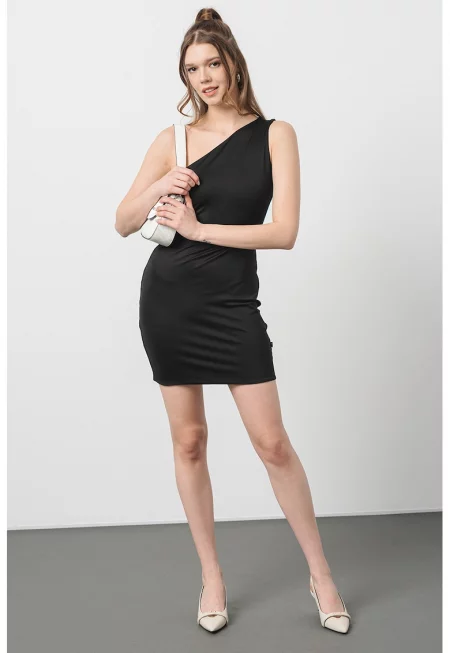 Къса рокля с едно рамо - Черен