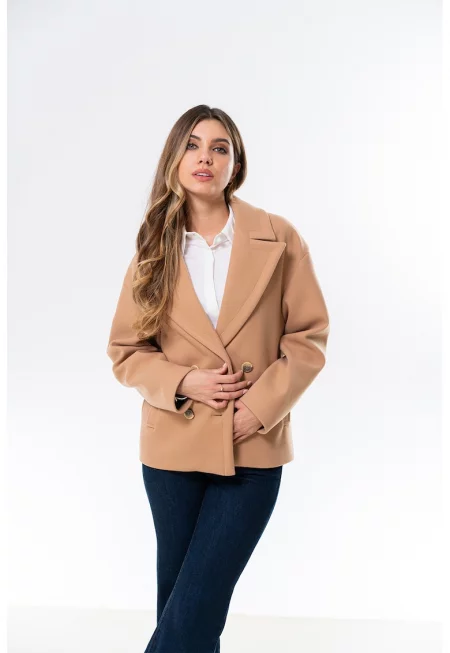 Късо двуредно палто Miki - Камел