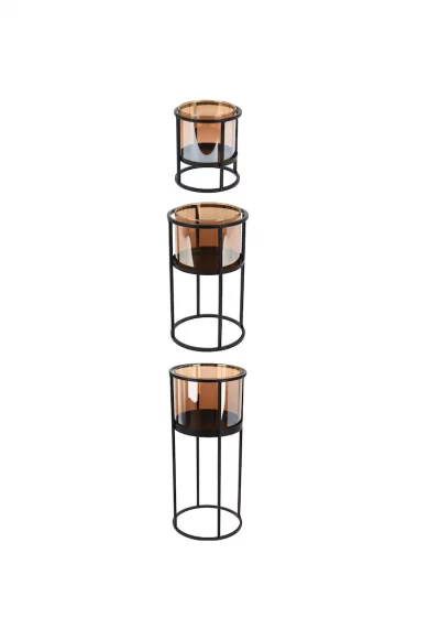 Комплект 3 свещи - Метална рамка и цветно стъкло
