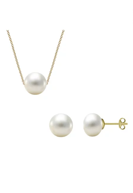 Комплект от 585-14К злато и култивирани перли - обеци с 7мм перли и колие с 8мм перла - 42 см верижка