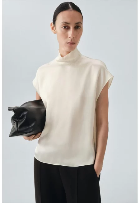 Копринена блуза с полуръкави - Слонова кост