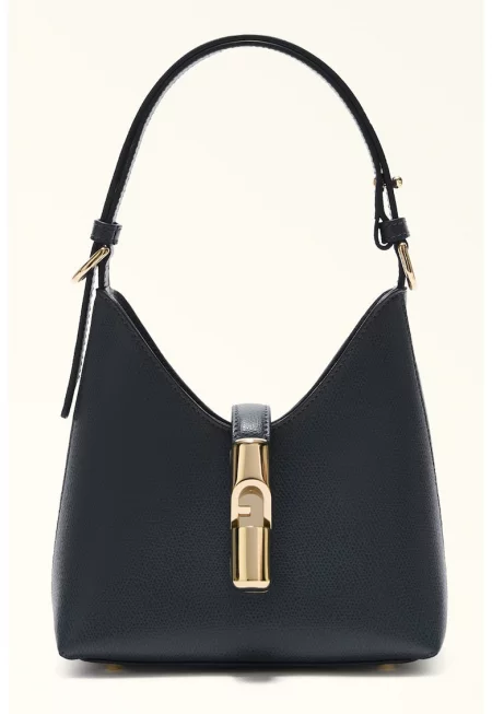 Кожена чанта Хобо Iride с лого - Ултрамарин синьо