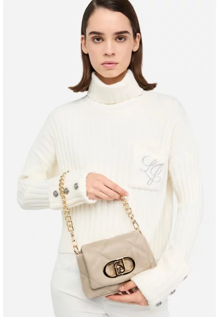 Кожена чанта през рамо Lapuffy с отделяща се дръжка - Светло бежово